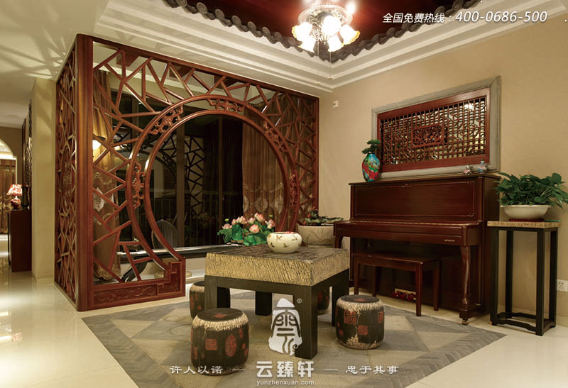 木質花格、實木家具、月亮門、仿古的陳設