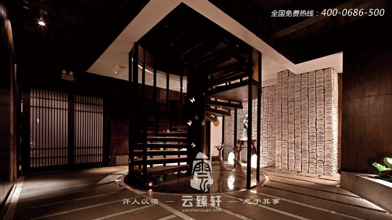 樸素優(yōu)雅禪道會所樓梯的設(shè)計裝修