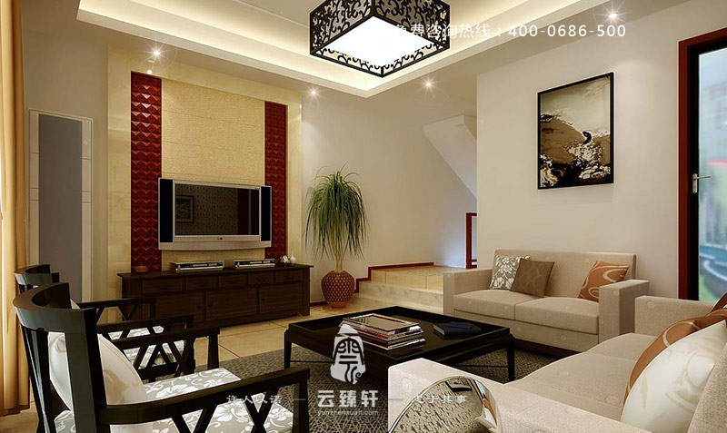 以白色為主的極簡(jiǎn)約中式客廳裝修效果圖