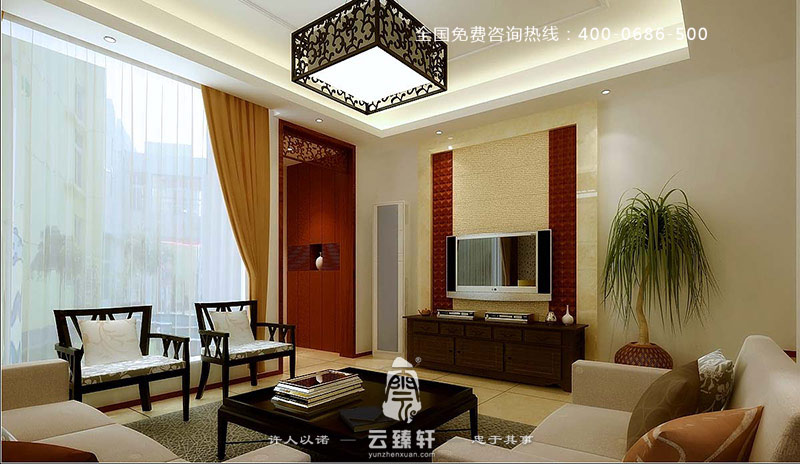 以白色為主的極簡(jiǎn)約中式客廳裝修效果圖