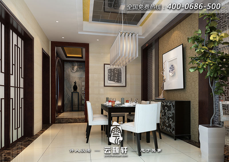 餐廳的裝飾簡約大氣,中式元素作為點(diǎn)綴在其中,很新穎