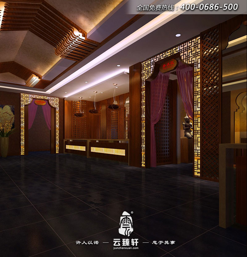 該會所分區明確,這是其中“泰式區”門廳的裝修效果