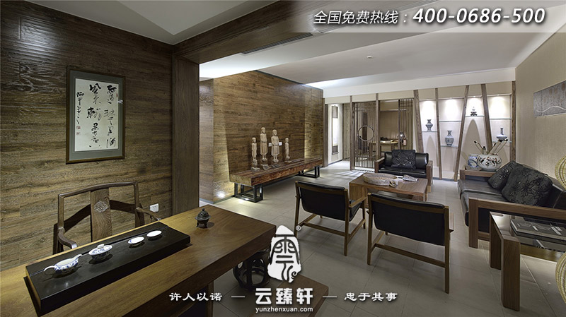 整個(gè)客廳空間又以傳統(tǒng)的黑白水墨畫點(diǎn)綴其中