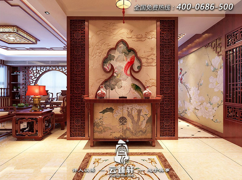 中式客廳玄關風水擺件效果圖