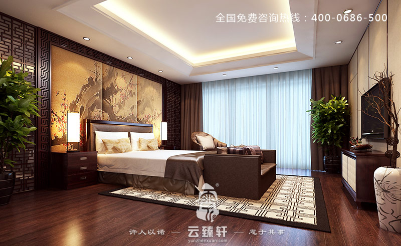 中式臥室風(fēng)水掛畫效果圖