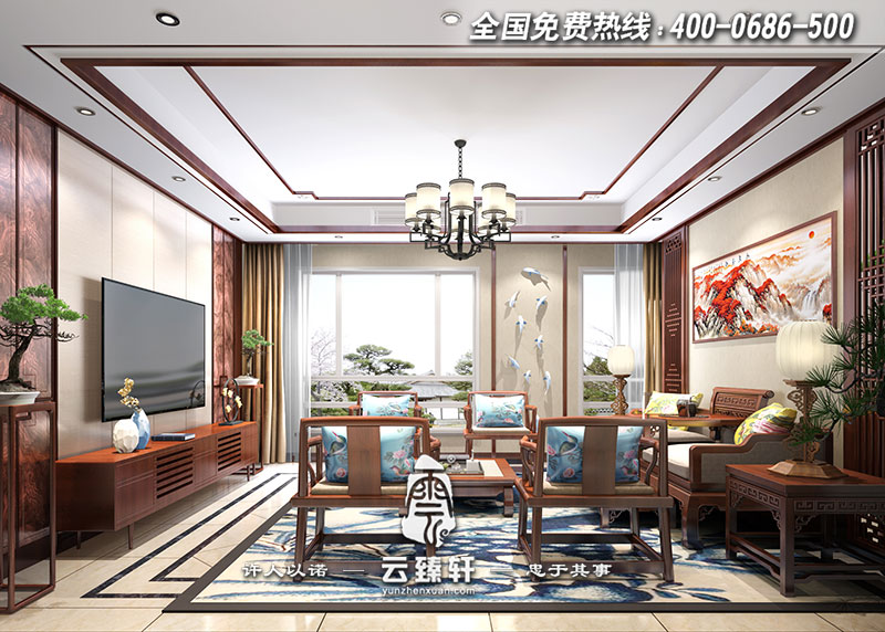 簡(jiǎn)約中式復(fù)式樓客廳設(shè)計(jì)效果圖
