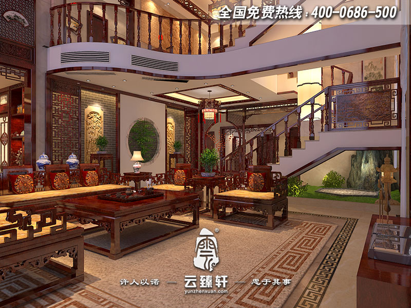 中式墅客廳空間設(shè)計(jì)效果圖