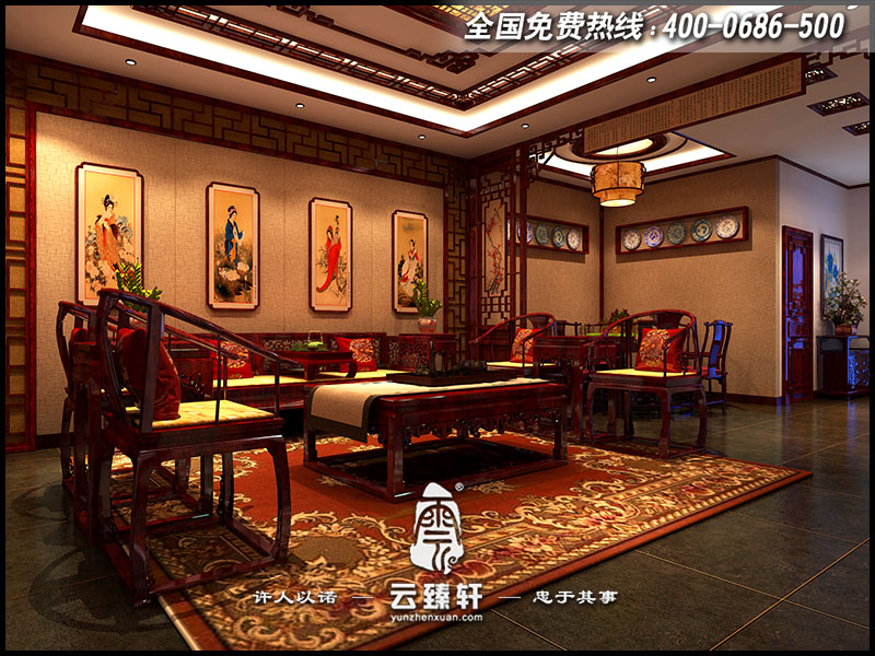 中式客廳沙發(fā)背景墻設(shè)計效果圖