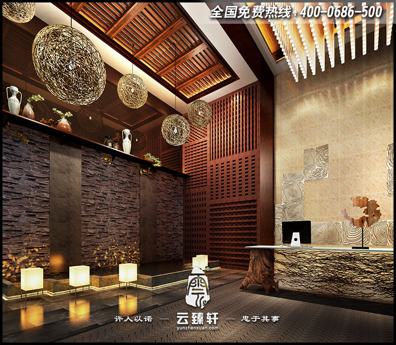 會所中式大堂設(shè)計效果圖